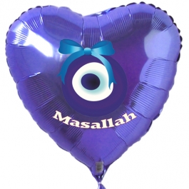 Türkisches Auge, Masallah Luftballon aus Folie ohne Helium-Ballongas, Herzballon in Blau, zur Geburt eines Jungen