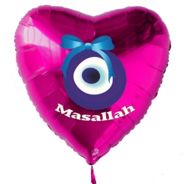 Türkisches Auge, Masallah Luftballon aus Folie mit Helium-Ballongas, Herzballon in Pink, zur Geburt eines Mädchens