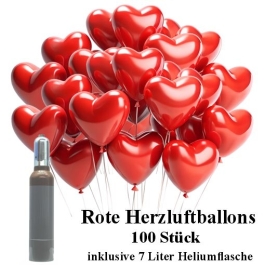 Luftballons zur Hochzeit steigen lassen, 100 rote Herzluftballons mit 7 Liter Ballongas Helium