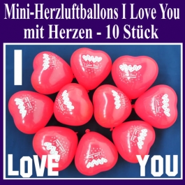 Mini Herzluftballons I Love you, 10 Stück, Ich Liebe Dich Herzballons mit Herzen