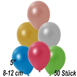 Kleine Metallic Luftballons, 8-12 cm,  Bunt gemischt, 50 Stück