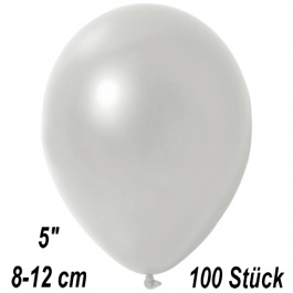 Kleine Metallic Luftballons, 8-12 cm, Weiß, 100 Stück