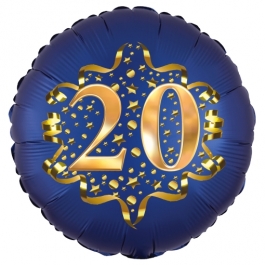 Satin Navy Blue Zahl 20 Luftballon aus Folie zum 20. Geburtstag, 45 cm, Satin Luxe, heliumgefüllt