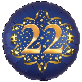 Satin Navy Blue Zahl 22 Luftballon aus Folie zum 22. Geburtstag, 45 cm, Satin Luxe