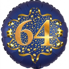 Satin Navy Blue Zahl 64 Luftballon aus Folie zum 64. Geburtstag, 45 cm, Satin Luxe, heliumgefüllt