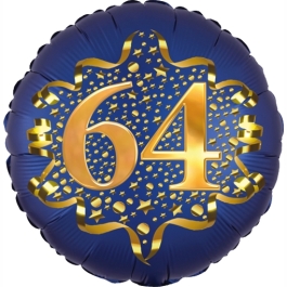 Satin Navy Blue Zahl 64 Luftballon aus Folie zum 64. Geburtstag, 45 cm, Satin Luxe