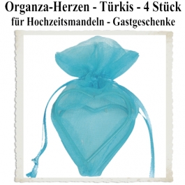 Organza-Herz Türkis für Hochzeitsmandeln und Gastgeschenke