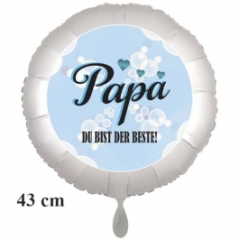 Papa DU BIST DER BESTE! Runder Luftballon in 43 cm, satinweiß, inklusive Helium