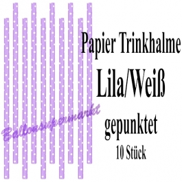 Lila-Weiß gepunktete Papier-Trinkhalme, 10 Stück