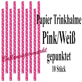 Pink-Weiß gepunktete Papier-Trinkhalme, 10 Stück