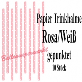 Rosa-Weiß gepunktete Papier-Trinkhalme, 10 Stück