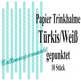 Türkis-Weiß gepunktete Papier-Trinkhalme, 10 Stück