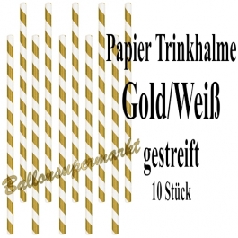 Gold-Weiße gestreifte Papier-Trinkhalme, 10 Stück