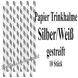 Silber-Weiße gestreifte Papier-Trinkhalme, 10 Stück
