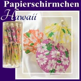 Hawaii Papierschirmchen, Partydekoration, Tischdekoration Hawaii-Party