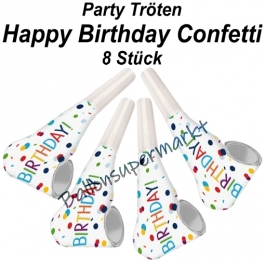 Party Tröten Happy Birthday, 8 Stück