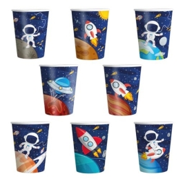8 Becher aus Pappe mit Weltraum-Motiven