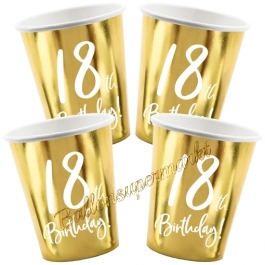 18th Birthday Gold Partybecher zum 18. Geburtstag, 6 Stück