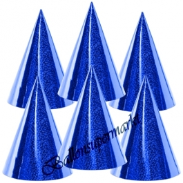 Blaue Partyhütchen, holografisch, 6 Stück