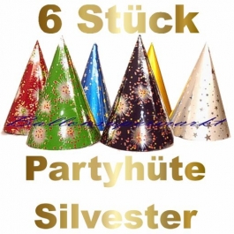 Partyhüte Silvester, 6 Stück