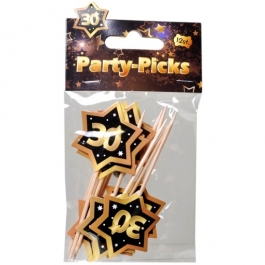 Party Picker Zahl 30, Schwarz/Gold, Dekoration zum Geburtstag