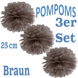 Pompoms Braun, 25 cm, 3 Stück