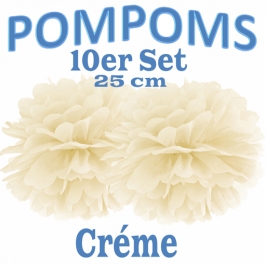 Pompoms Créme, 25 cm, 10 Stück