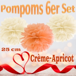 Pompoms in Crème und Apricot, 25 cm, 6er Set