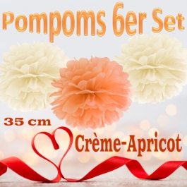 Pompoms in Crème und Apricot, 35 cm, 6er Set
