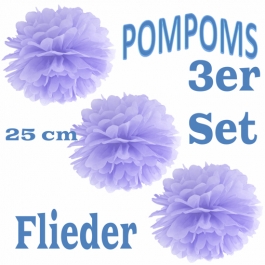 Pompoms Flieder, 25 cm, 3 Stück