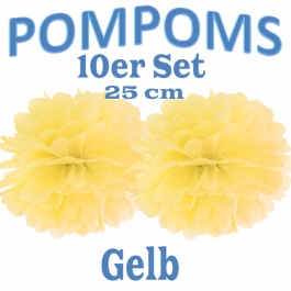 Pompoms Gelb, 25 cm, 10 Stück