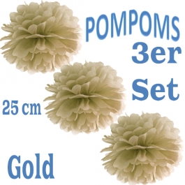 Pompoms Gold, 25 cm, 3 Stück