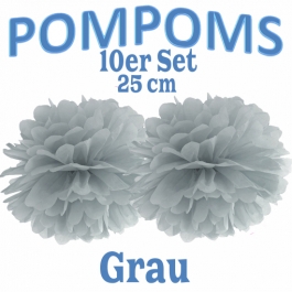 Pompoms Grau, 25 cm, 10 Stück
