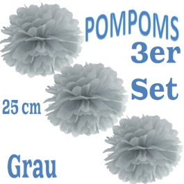 Pompoms Grau, 25 cm, 3 Stück