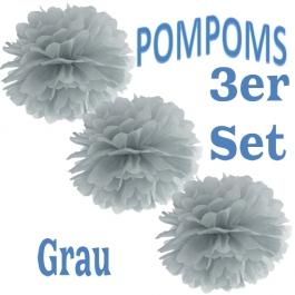 Pompoms Grau, 3 Stück