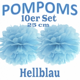 Pompoms Hellblau, 25 cm, 10 Stück