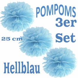 Pompoms Hellblau, 25 cm, 3 Stück