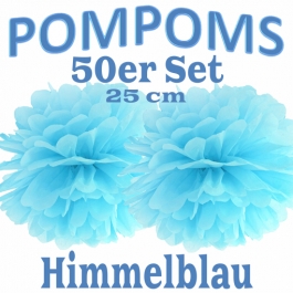 Pompoms Hellblau, 25 cm, 50 Stück