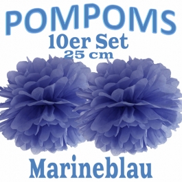 Pompoms Marineblau, 25 cm, 10 Stück