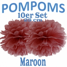 Pompoms Maroon, 25 cm, 10 Stück