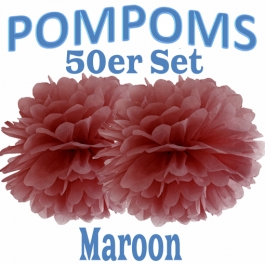 Pompoms Maroon, 35 cm, 50 Stück