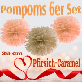 Pompoms in Pfirsich und Caramel, 35 cm, 6er Set