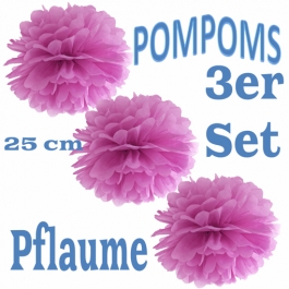 Pompoms Pflaume, 25 cm, 3 Stück