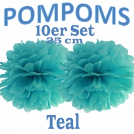 Pompoms Teal, 25 cm, 10 Stück