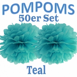 Pompoms Teal, 50 Stück