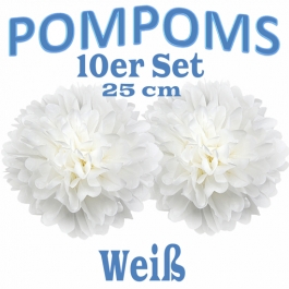 Pompoms Weiss, 25 cm, 10 Stück