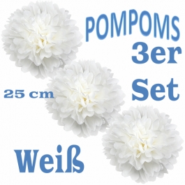 Pompoms Weiss, 25 cm, 3 Stück
