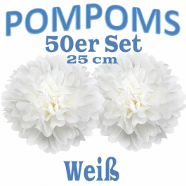 Pompoms Weiss, 25 cm, 50 Stück