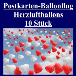 Postkarten, Ballonflugkarten Hochzeit Herzluftballons, 10 Stück