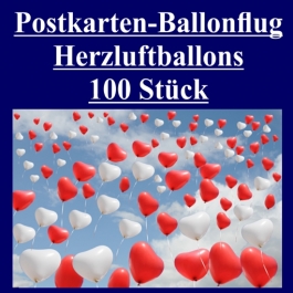 Postkarten, Ballonflugkarten Hochzeit Herzluftballons, 100 Stück